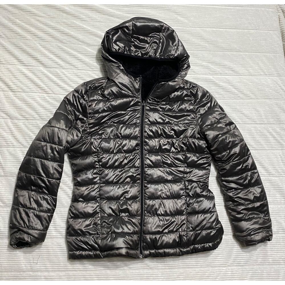 andrew marc womens reversible puffer jacket size medium dark grey